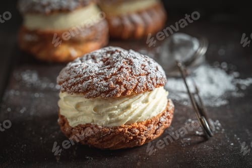Preview: Sweet and hot cream puffs made of sugar and cream