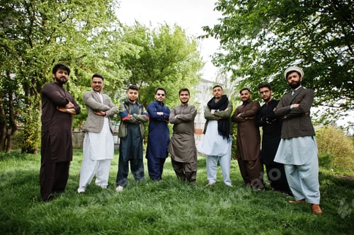 Preview: Group of pakistani man wearing traditional clothes salwar kameez or kurta.