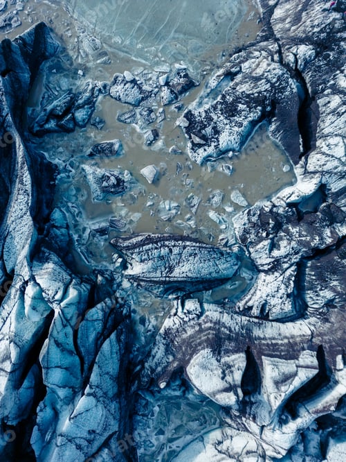 Preview: Drone shot of blue glacial rocks