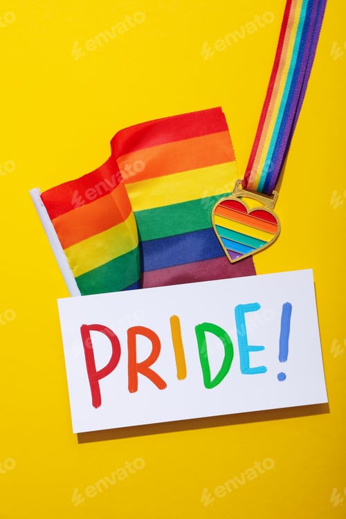Preview: LGBT parade concept, free love symbol on yellow background.