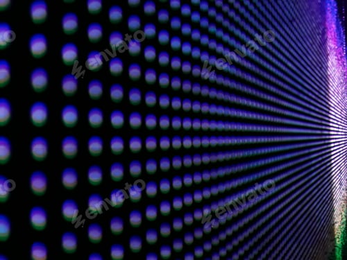 Preview: Background of colorful luminous circles, close-up of a led screen.