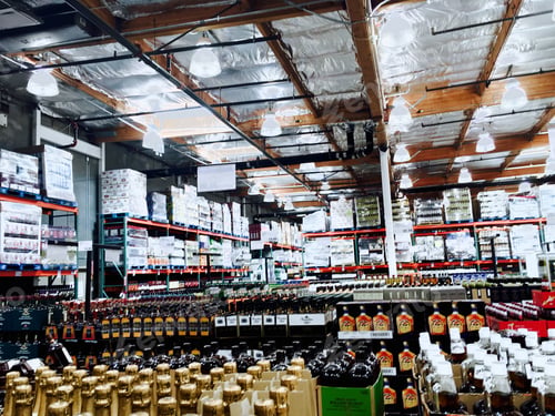 Preview: Cases of bottles of liquor for sale in warehouse store