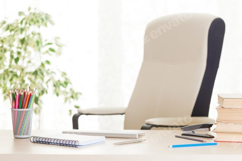 Preview: Home office workplace with keyboard and supplies