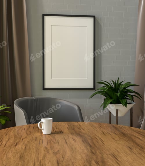 Preview: 3D Mockup photo frame in Modern interior of living room