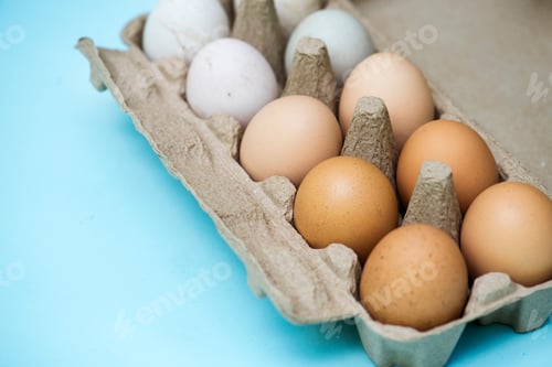 Preview: Closeup of fresh organic various eggs