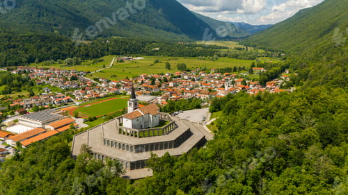 Preview: Scenic Aerial View of The Italian Charnel House in Kobarid, Slovenia