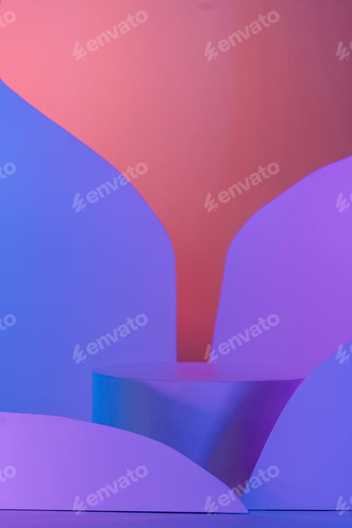 Preview: A stage for cosmetic products with soft blue and pink light