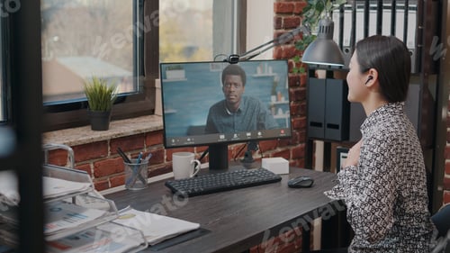 Preview: Employee talking to man on video call communication