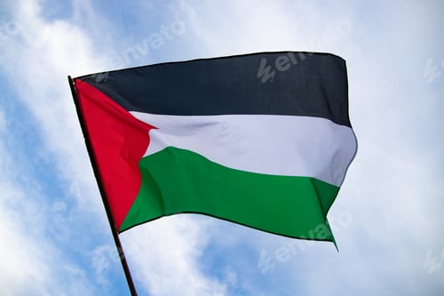 Preview: Close up view of the flag of Palestine waving in the wind