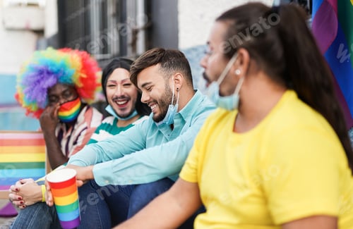 Preview: Multiracial people at gay pirde event - Concept of lgbt - Gay men, transgender and drag queen