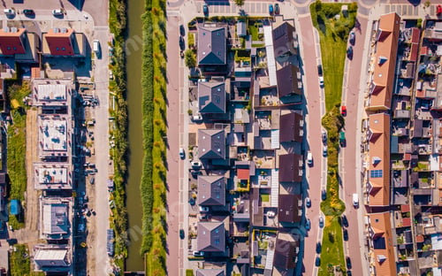 Preview: Dutch Suburban area with modern family houses, newly build modern family homes in the Netherlands