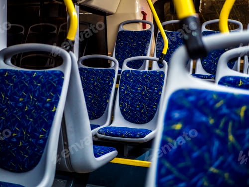 Preview: night interior seats of the night bus going in the city