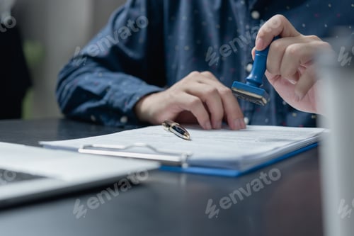 Preview: Signing approval record documents stamp confirmation occupation signature.