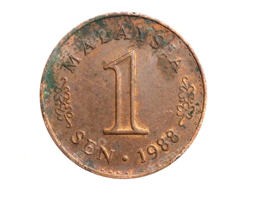 Preview: Malaysia one sen coin on a white isolated background