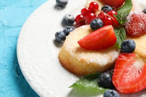 Preview: Concept of tasty sweet food, cheese pancakes, close up