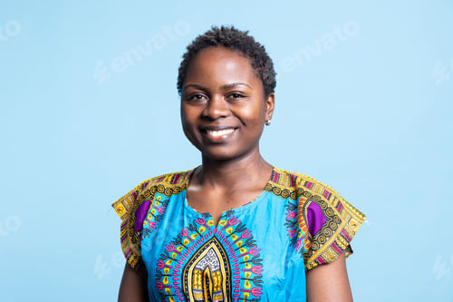Preview: Portrait of african american model wearing ethnic clothes in studio
