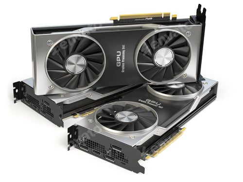 Preview: Graphics cards. Modern gaming GPU graphics processing units isolated on white.