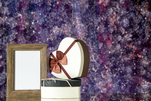 Preview: front view valentines day presents with picture frame on bright background marriage couple color