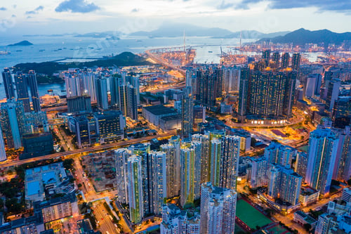 Preview: Sham Shui Po, Hong Kong 06 August 2020: Top view of Hong Kong city at night