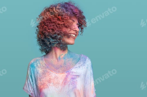 Preview: Cheerful woman in Holi powder