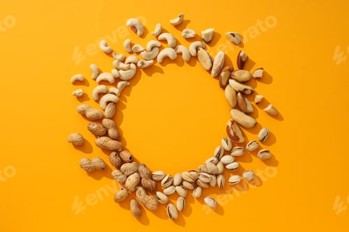Preview: Assortment of different nuts on an orange background