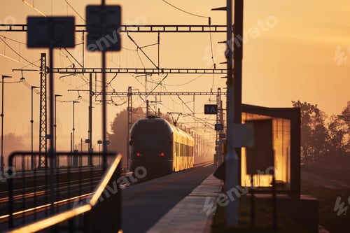 Preview: Passenger train leaving railroad station