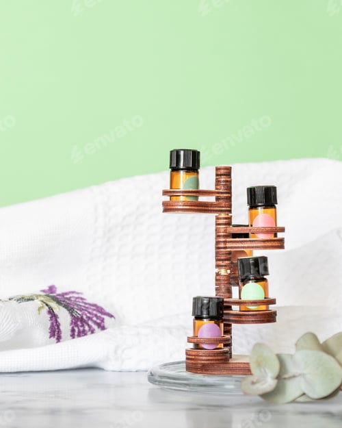 Preview: Essential oil bottles for composing various perfume fragrances on natural ingredients. Eco-friendly