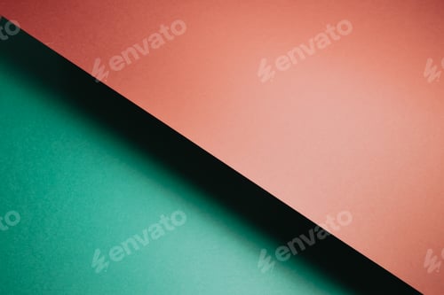 Preview: Abstract green and orange color paper geometry composition background, minimalist shadows
