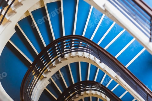 Preview: Old blue spiral staircase, spiral stairway inside an old house in Budapest, Hungary. Project