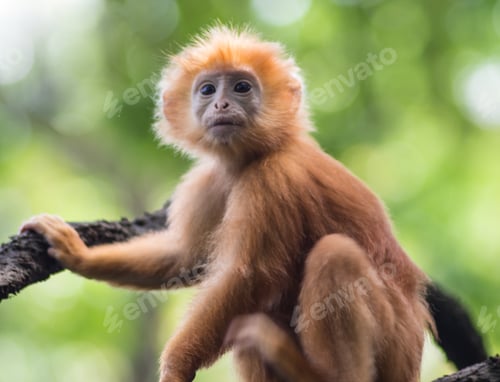 Preview: young red monkey on a tree