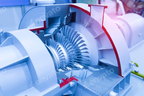 Preview: Turbine Metal Mechanism Details On Blue Background