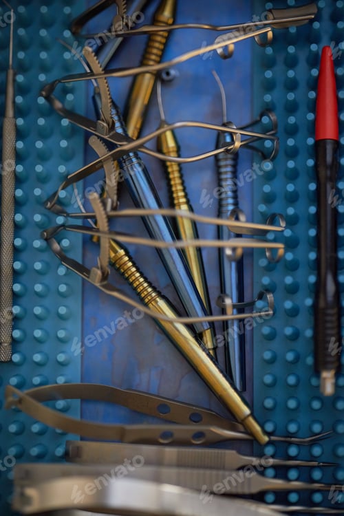 Preview: Surgical Instruments Arranged on Sterile Tray in Modern Operating Room