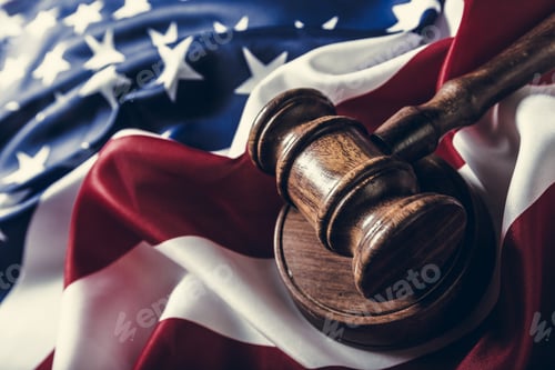 Preview: Wooden gavel and USA flag