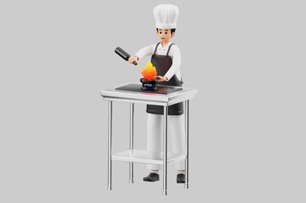 Preview: Cartoon chef cooking on an electric stove