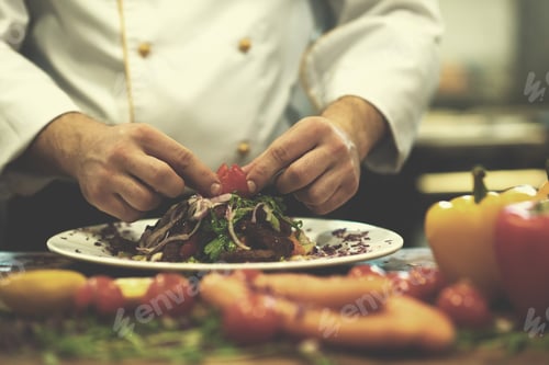Preview: cook chef decorating garnishing prepared meal