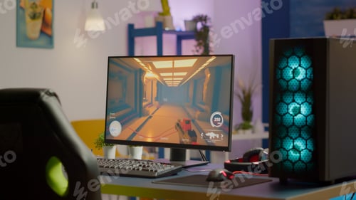 Preview: Gaming room no people in equiped with RGB powerful pc