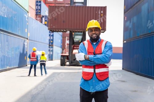 Preview: male engineers in a container shipping company Consulting
