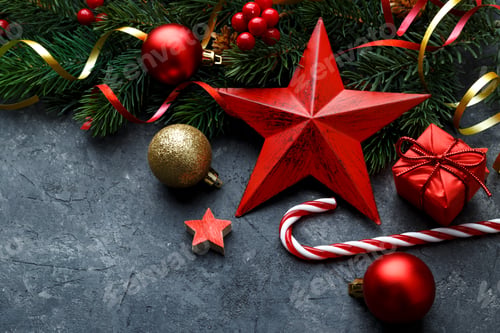 Preview: Christmas red ornaments on black