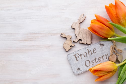 Preview: Easter and spring decoration, flowers and eggs.