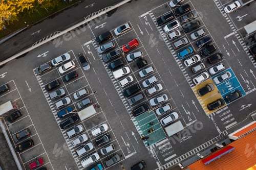 Preview: Car parking near shopping mall aerial view