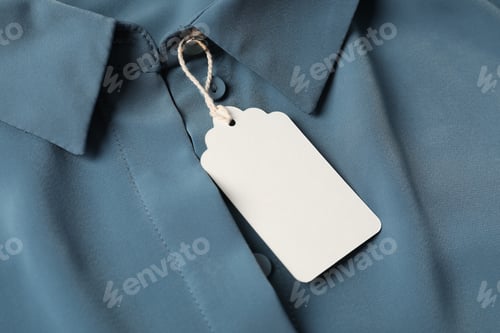 Preview: Cardboard tag on blue shirt, above view