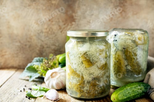 Preview: Pickled Cucumbers in Jars with Herbs and Garlic