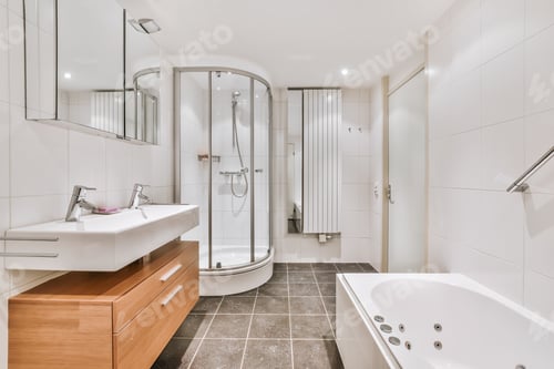 Preview: Stunning bathroom with modern comfortable bathtub