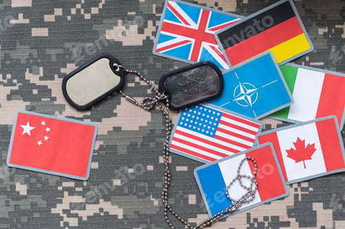 Preview: US flag patch with dog tag on multicam camouflage uniform