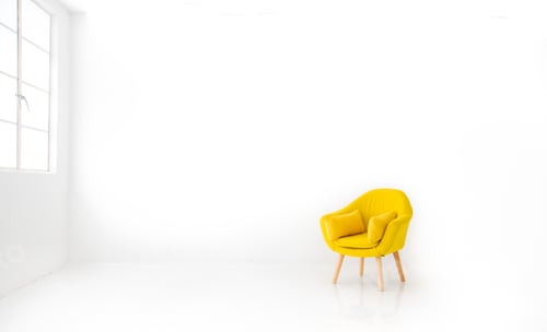 Preview: yellow armchair at white living hall