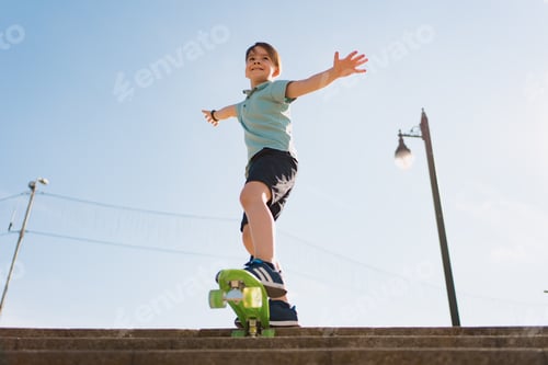 Preview: Boy riding on skateboard at the street