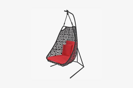 Preview: Hanging rattan chair with striped cushions