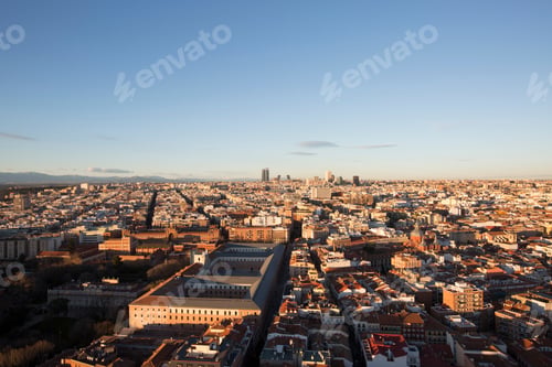 Preview: Aerial view of Madrid city at sunset