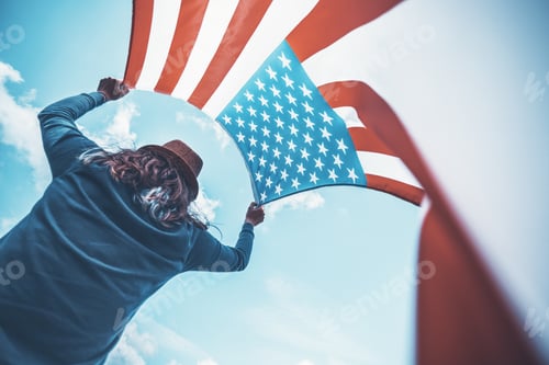 Preview: USA citizen with american flag. 4th of July. Freedom. Independence Day. Memorial day.