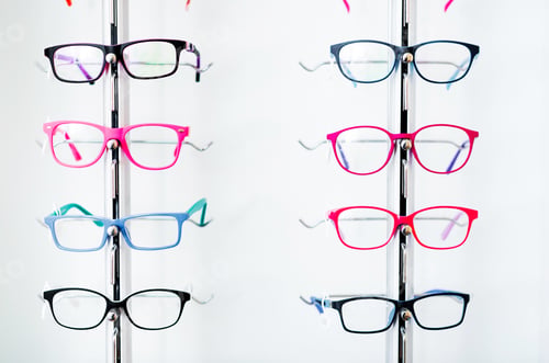Preview: Closeup view of different colorful glasses for kinds